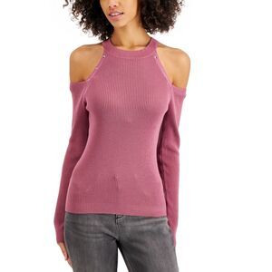 Hooked Up by IOT Juniors Stud-Embellished Cold-Shoulder Sweater Size:X-Large